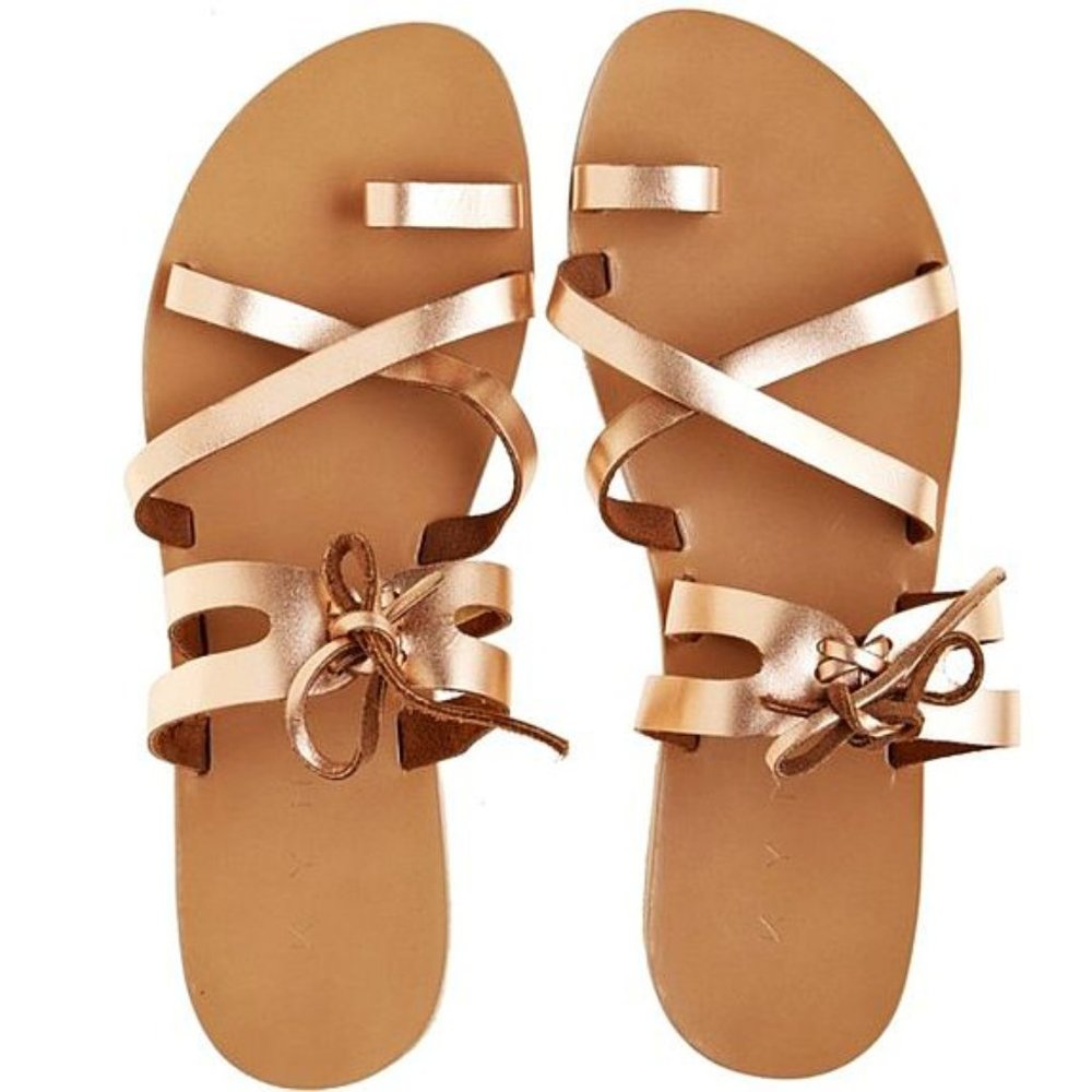 Kyma Skiathos Strappy Sandals Rose Gold Leather Lace-Up Corset Metallic Flats 6